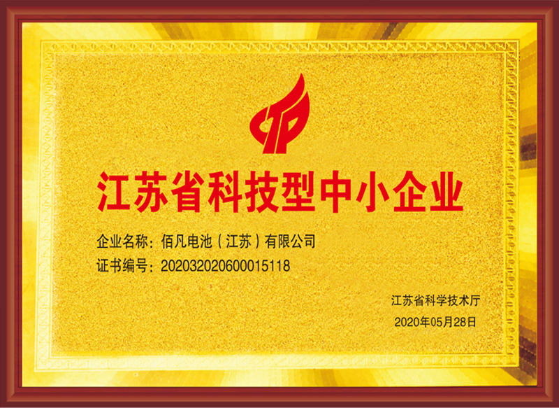 佰凡電池獲評(píng)“江蘇省科技型中小企業(yè)”(圖1)
